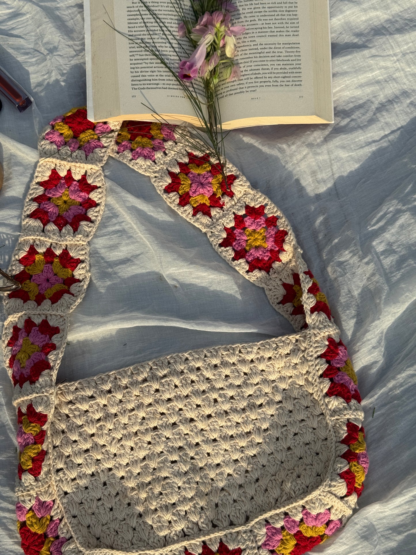 Floral Crochet Tote Bag