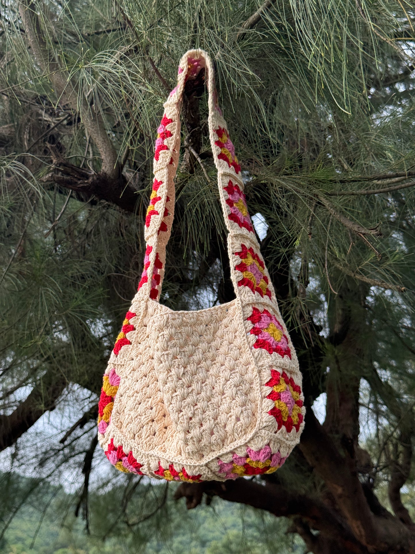 Floral Crochet Tote Bag