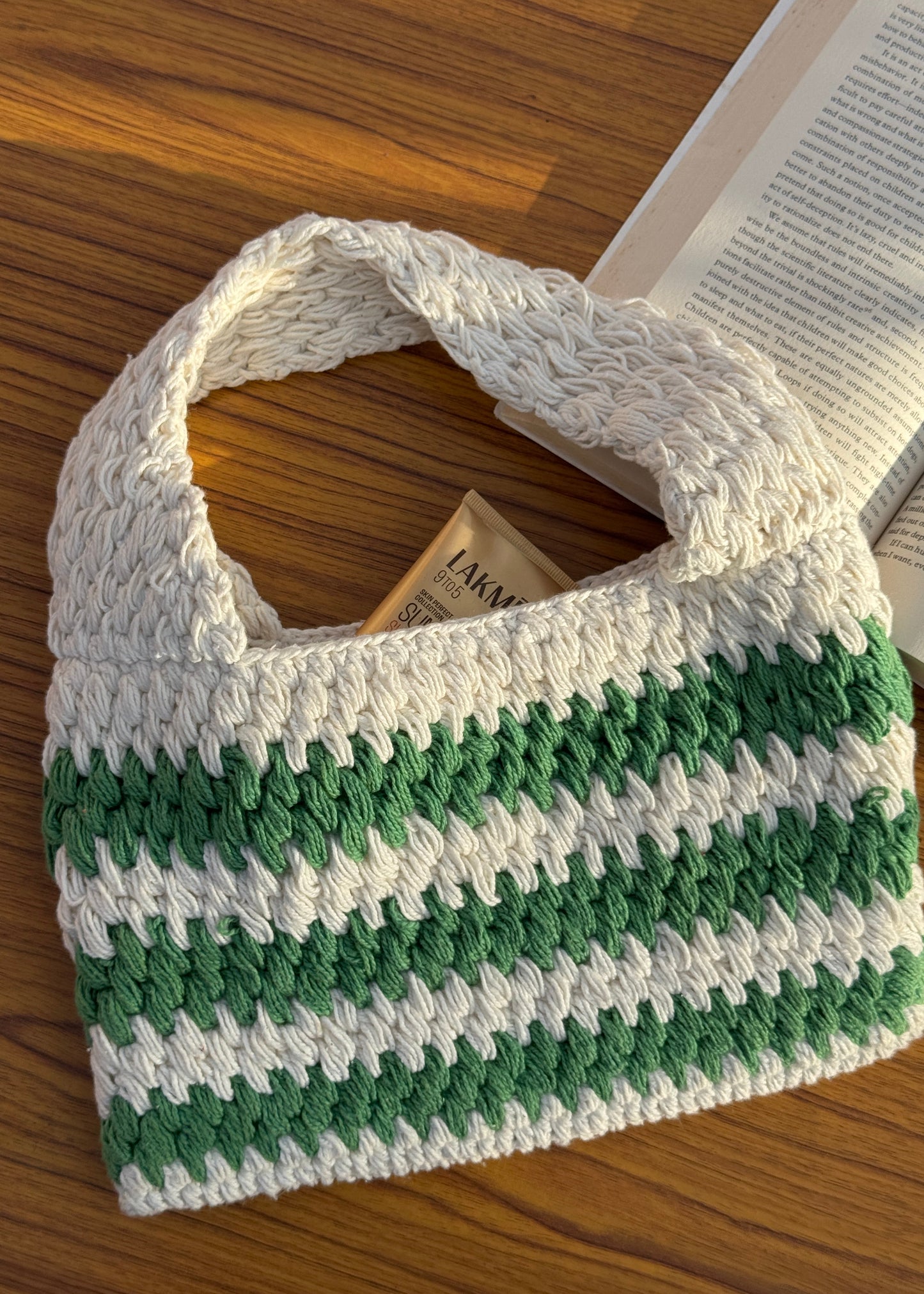 Green Striped Crochet Mini Bag