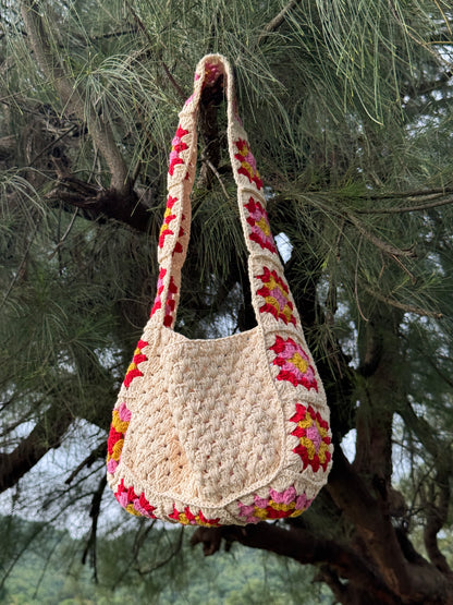 Floral Crochet Tote Bag