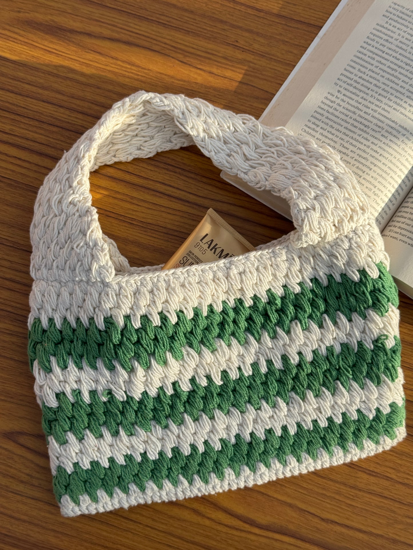 Green Striped Crochet Mini Bag
