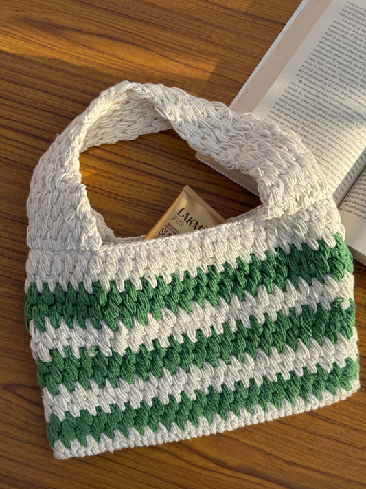 Green Striped Crochet Mini Bag