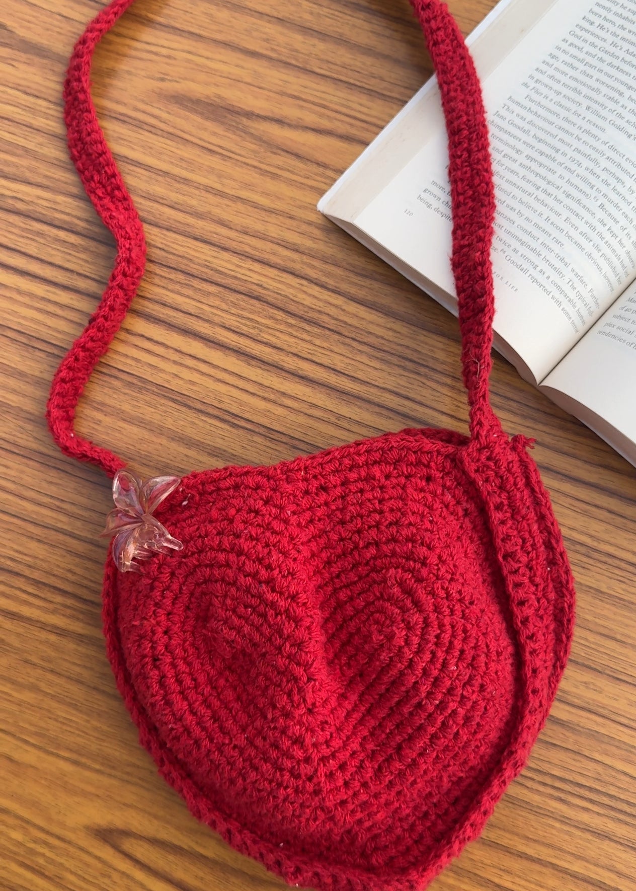 Red Heart Crochet Crossbody Bag
