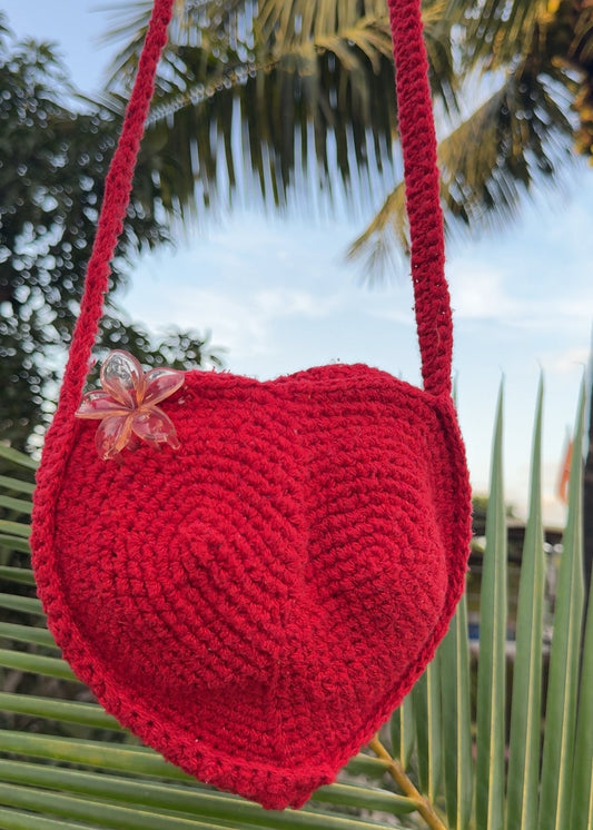 Red Heart Crochet Crossbody Bag