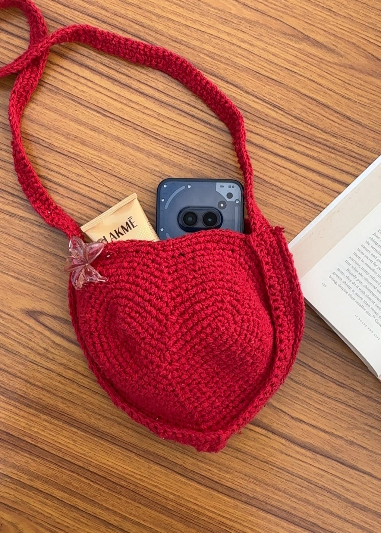 Red Heart Crochet Crossbody Bag