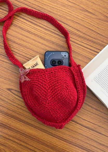 Red Heart Crochet Crossbody Bag
