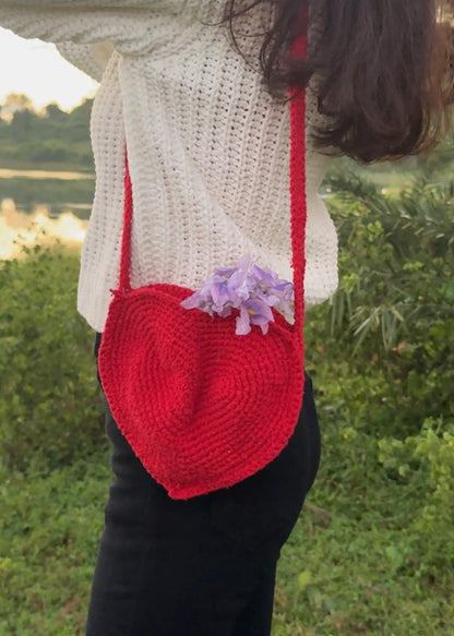 Red Heart Crochet Crossbody Bag