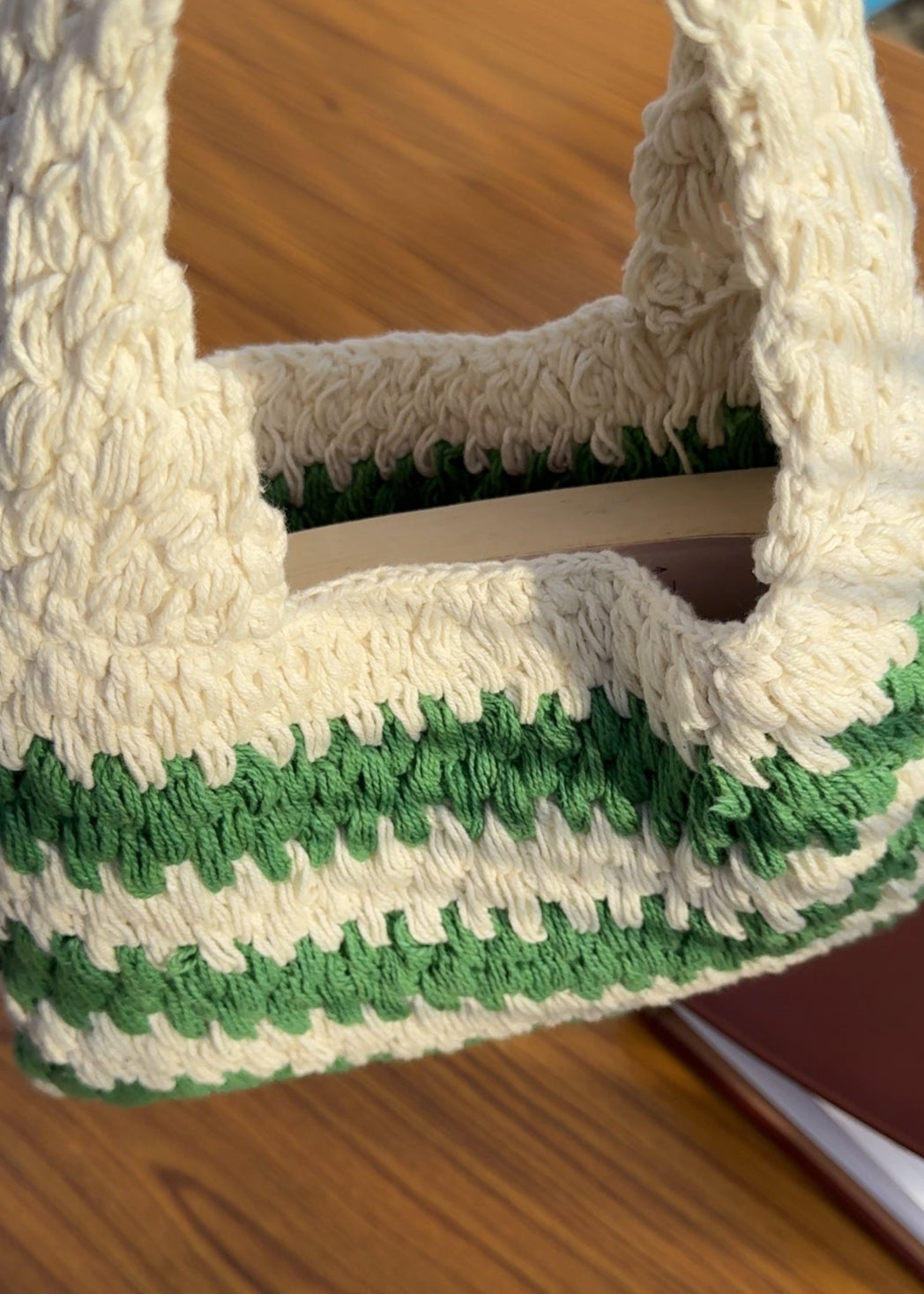 Green Striped Crochet Mini Bag